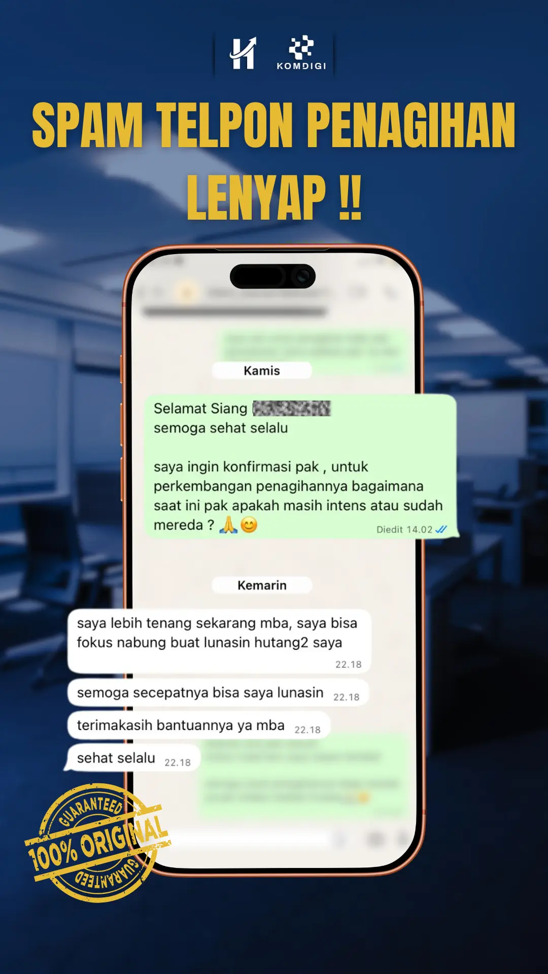 Testimoni klien Huskee - berhasil terbebas dari debt collector